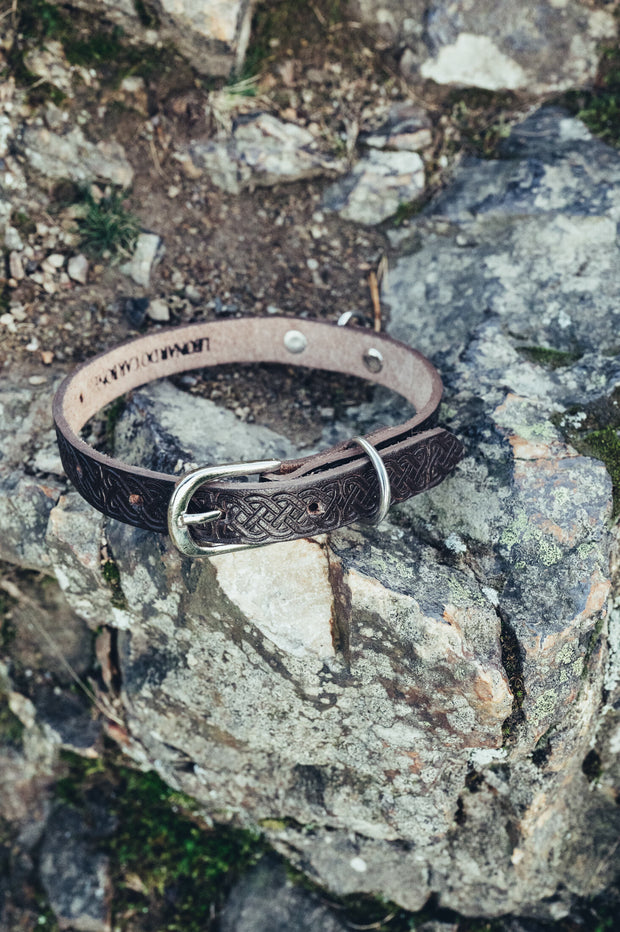 Koiran kaulapanta "Maddox", kelttikuvioitu, tummanruskea 26–43 cm